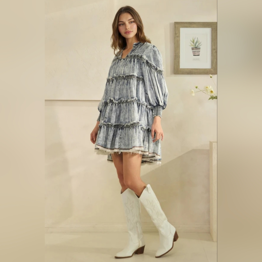 #1293 Oli & Hali WASHED TIERED TENCEL SHORT DRESS - Picture 9 of 10